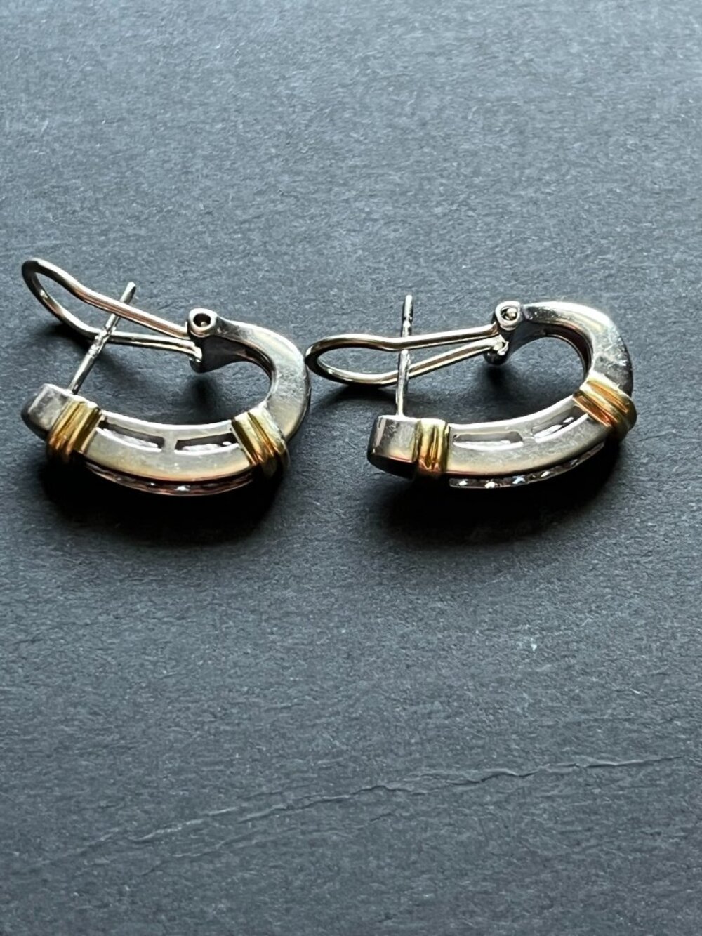 Sterling Silver Two-tone Diamond Half-Hoop Earrings - Picture 5 of 6